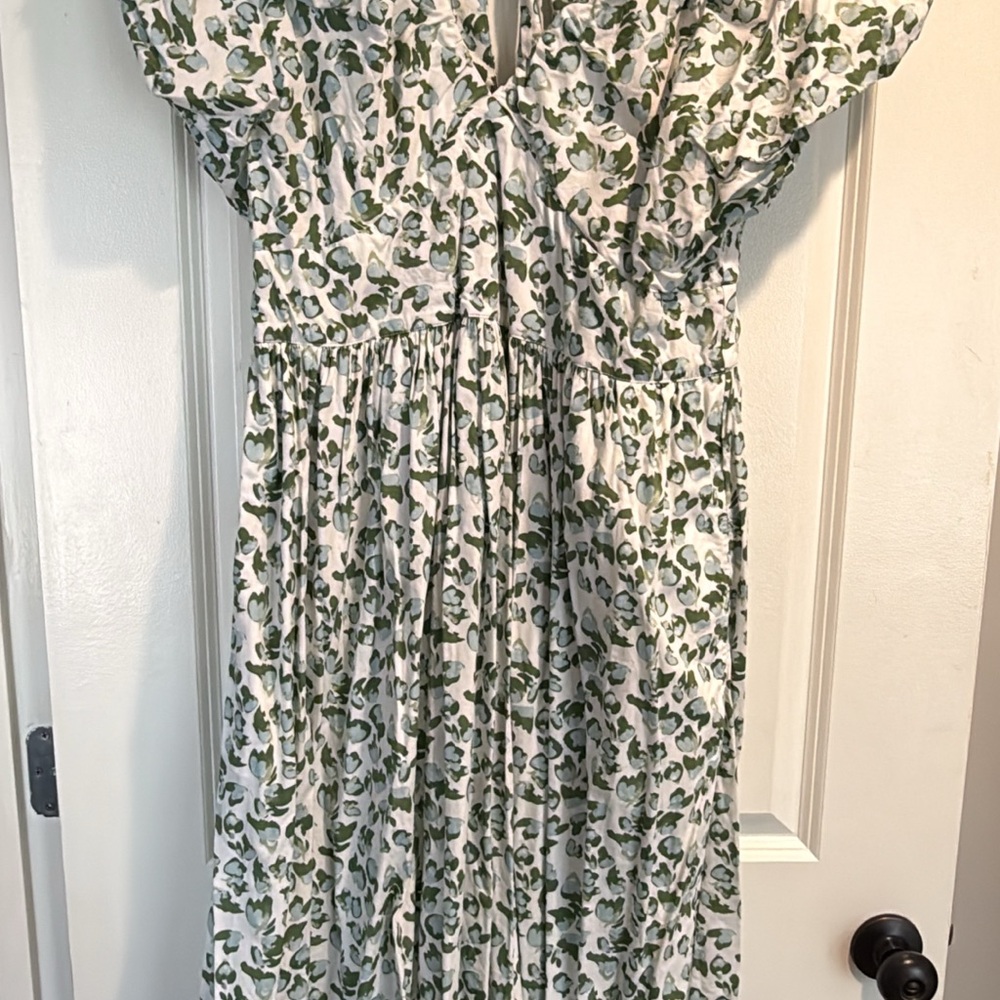 crown & ivy White Dress with Green Floral Print Maxi